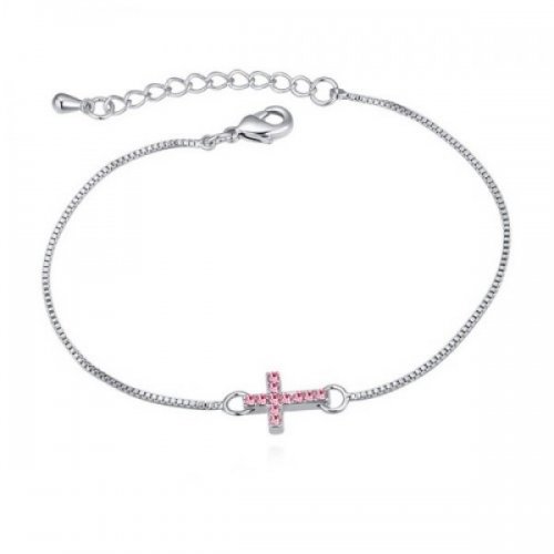 Bratara argint femei Pink Cross