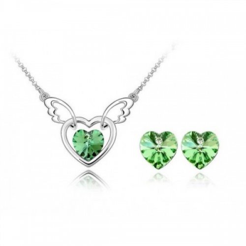 Set argint femei cu elemente Swarovski Green Heart