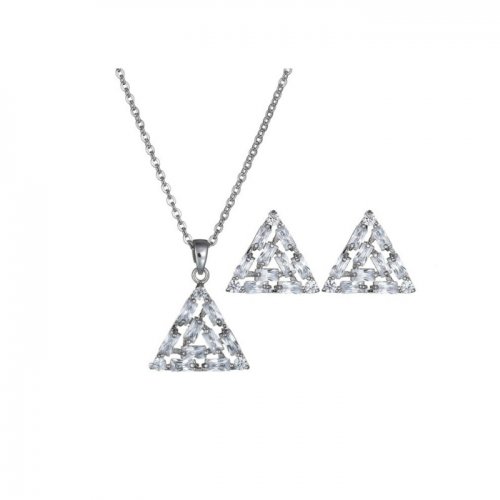 Set argint lant, pandantiv si cercei cu elemente swarovski cristal triunghi