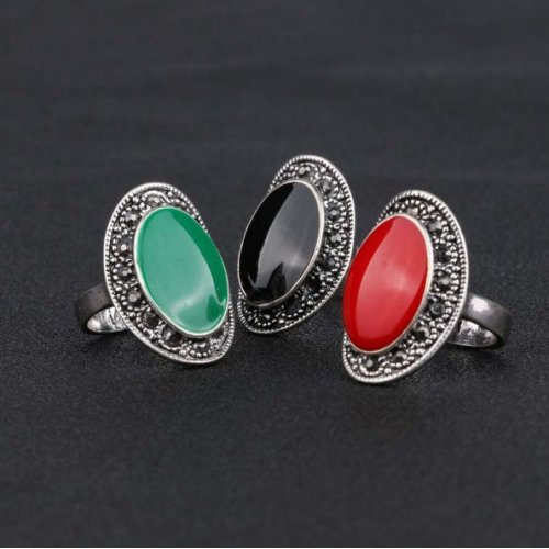 Inel argint marcasite cu coral,onix malahit verde
