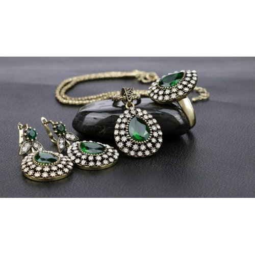 Set bronz femei cu zircon verde placat cu aur galben