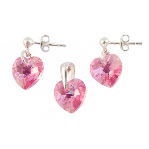  Set Argint 925 cu elemente swarovski Heart 10 mm surub Rose AB