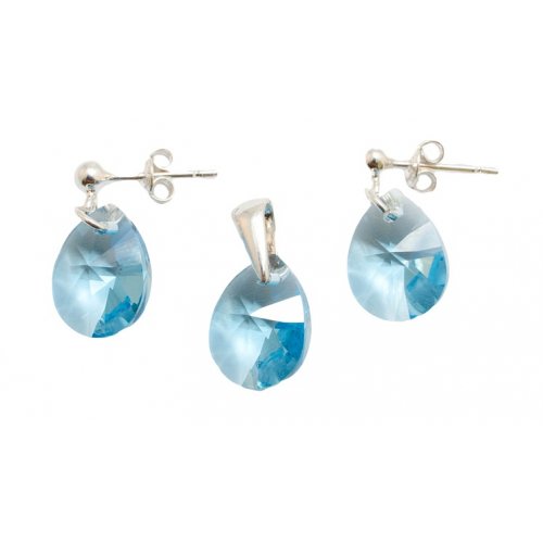  Set Argint 925 cu elemente swarovski MiniPear 12mm s. Aquamarine