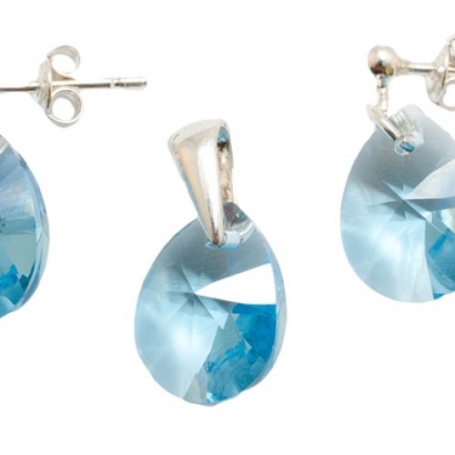  Set Argint 925 cu elemente swarovski MiniPear 12mm s. Aquamarine
