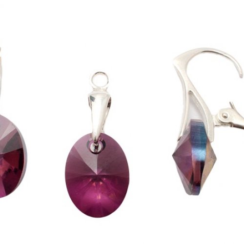  Set Argint 925 cu elemente swarovski Oval 12mm Liliac Shadow