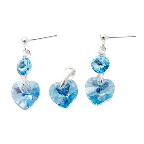  Set Argint 925 cu ELEMENTE SWAROVSKI® Stud Heart 10mm Aquamarine AB