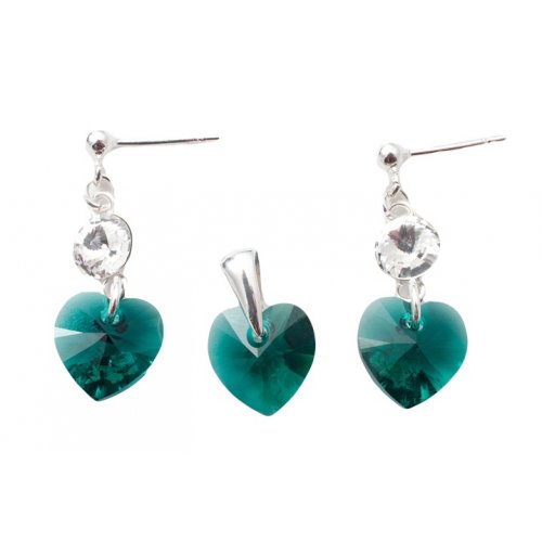  Set Argint 925 cu ELEMENTE SWAROVSKI® Stud Clear Heart 10mm Emerald