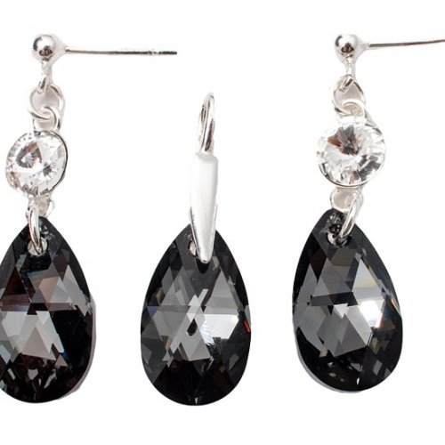  Set Argint 925 cu ELEMENTE SWAROVSKI® Stud Clear Pear 16mm Silver Night