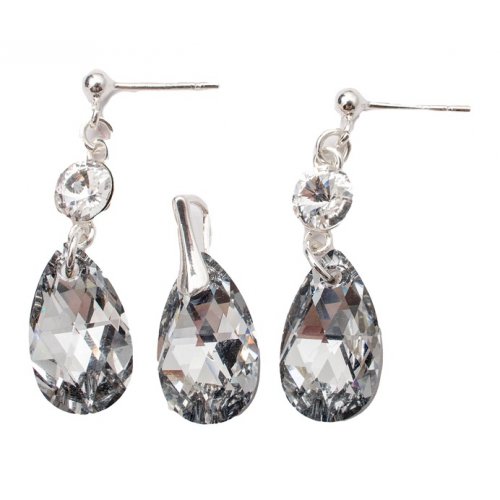  Set Argint 925 cu ELEMENTE SWAROVSKI® Stud Clear Pear 16mm Comet Argent Light