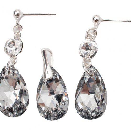 Set Argint 925 cu ELEMENTE SWAROVSKI® Stud Clear Pear 16mm Comet Argent Light