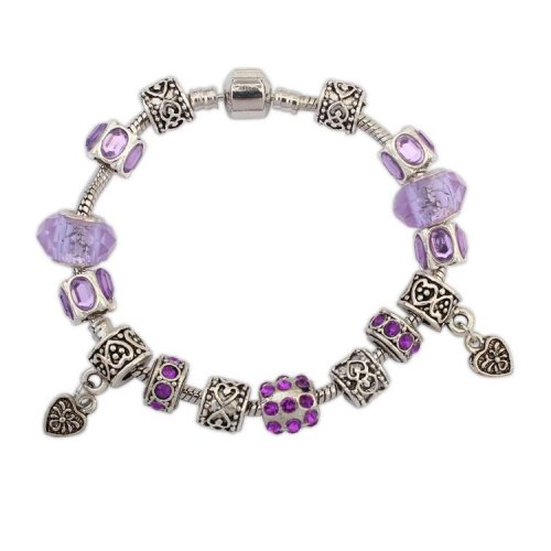 Bratara Pandora Charm Purple Hearts