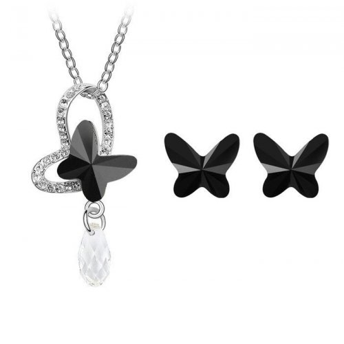 Set argint Fluture Negru cu Cristale Swarovski Black