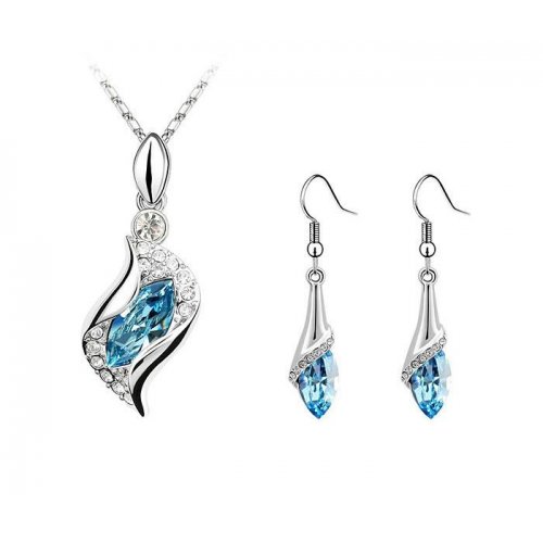 Set argint femei Teardrop Albastru Cristale Swarovski