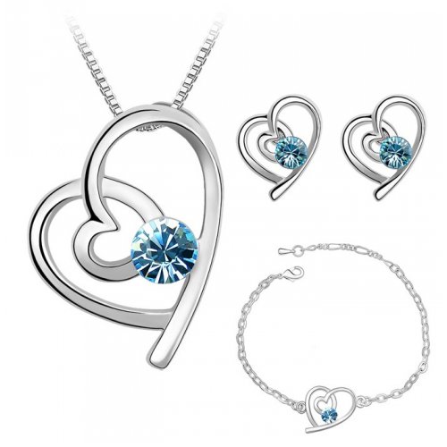 Set argint inima Blue Love Crystal