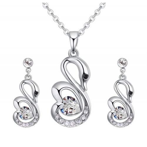 Set argint lebada cu cristale swarovski Swam